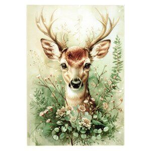 Wildlife Deer Art Print Nature Inspired Greenery Antler Design Postcard Piece